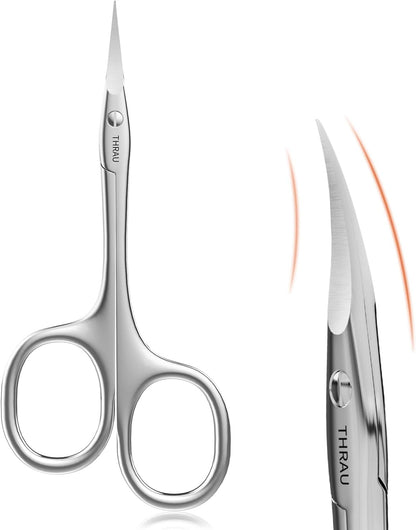 THRAU Right-Handed Cuticle Scissors – Surgical Grade Stainless Steel with Sharp Curved Tip for