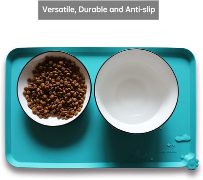 Hoki Found Silicone Non Slip Pet Feeding Mats - Dog Cat Bowl Placemats - Waterproof Food Mats for