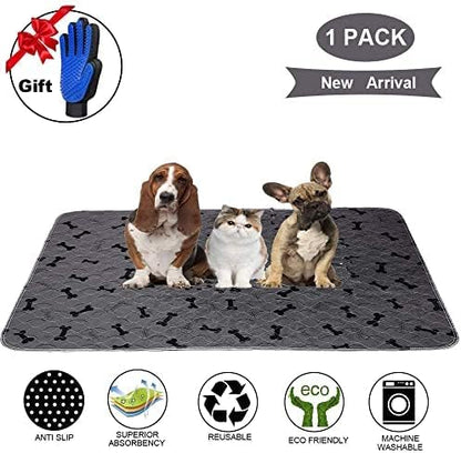 Washable Dog Pee Pads with Free Grooming Gloves,Non Slip Dog Mats with Great Urine