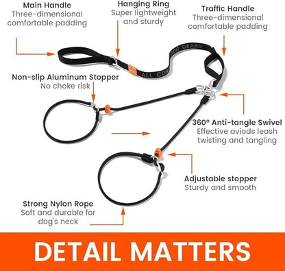 Howgo Double Slip Leash Slip Lead with Two Handles| Dual Dog Slip Lead for 2 Dogs,360° Swivel No