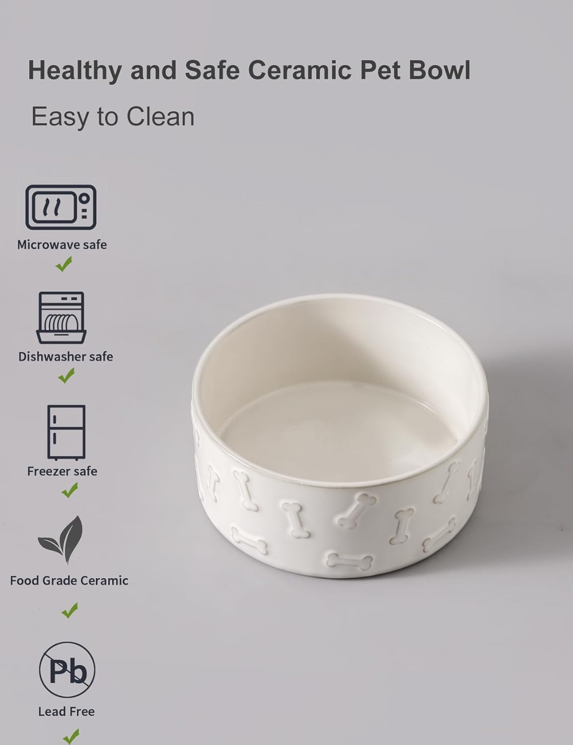 UBEE Ceramic Dog Bowl Set of 2, 5.1 inch Dog Food Bowl with Bone Pattern, Pet Food Water Dish