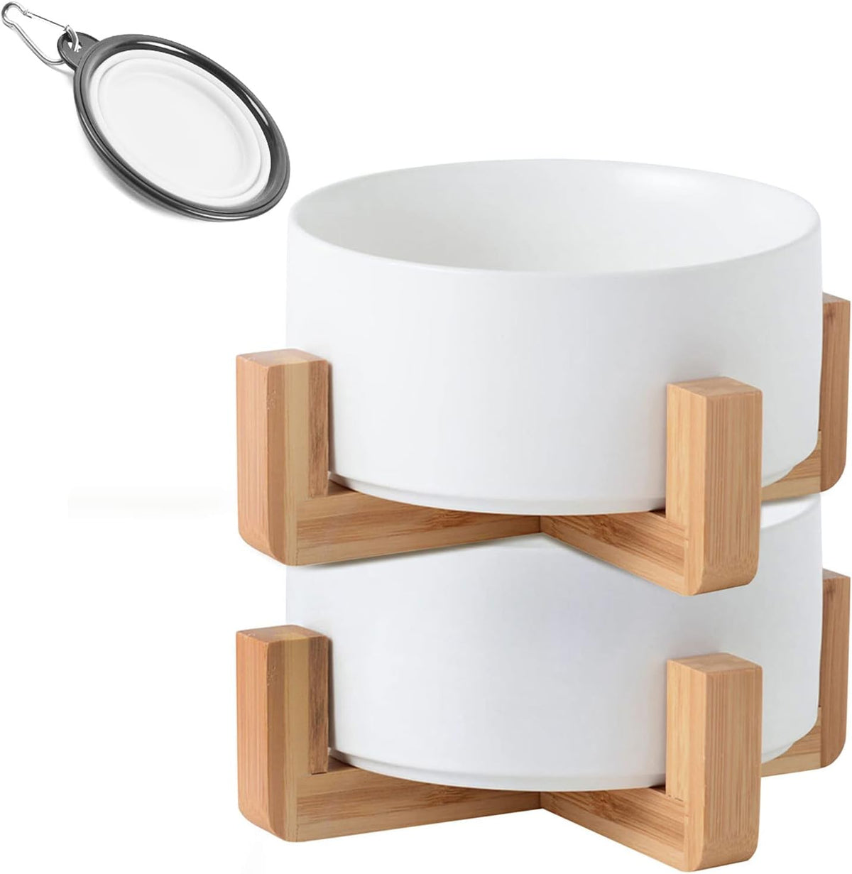 Petygooing White Ceramic Cat Dog Bowl Set with Stand,Small Dog Bowls,Pet Food and Water Dish, Anti