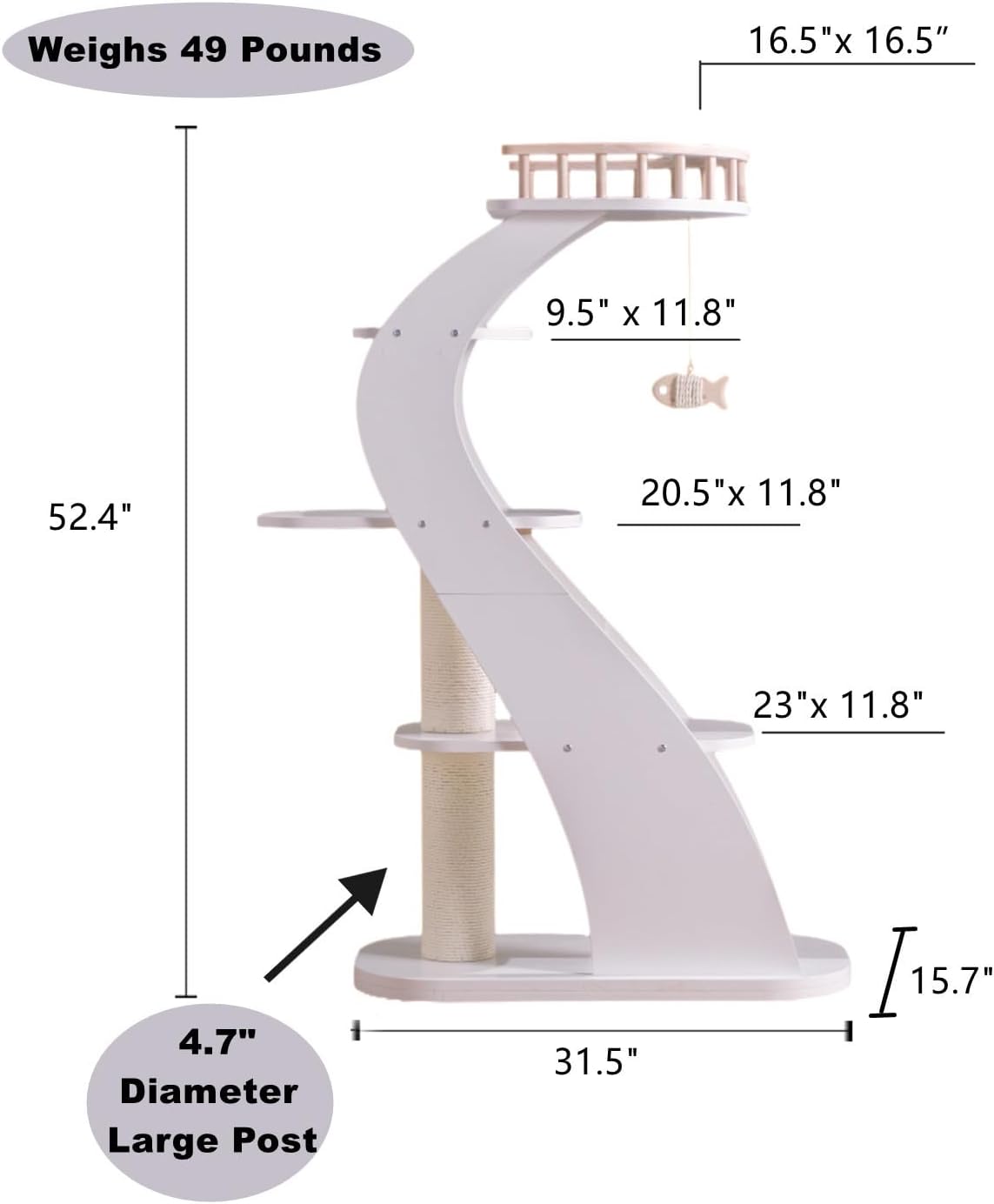 SHENGOCASE Modern Stylish 52.4 inches Tall Wooden Cat Tree Tower, Aesthetic Cat Condo Ladder with