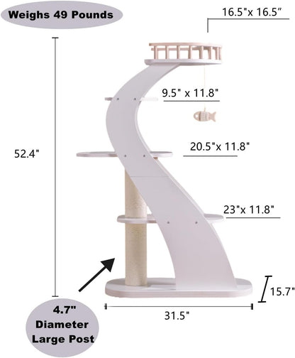 SHENGOCASE Modern Stylish 52.4 inches Tall Wooden Cat Tree Tower, Aesthetic Cat Condo Ladder with