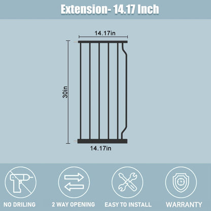 Extra Wide Baby Gate With 14.17in Extensions - Walk Through Pressure Mount Auto Close Child Safety