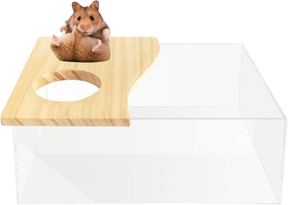 Hamster Sand Bath Box Container, Small Pet Sandbox Lid Design Take Bath Wooden Sandbox Dust Bath