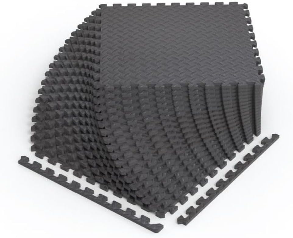 Norsk Foam Floor Gym Mats with Interlocking Tiles, .47" Thick, 24"x24",6-Pack, 24 Square Feet