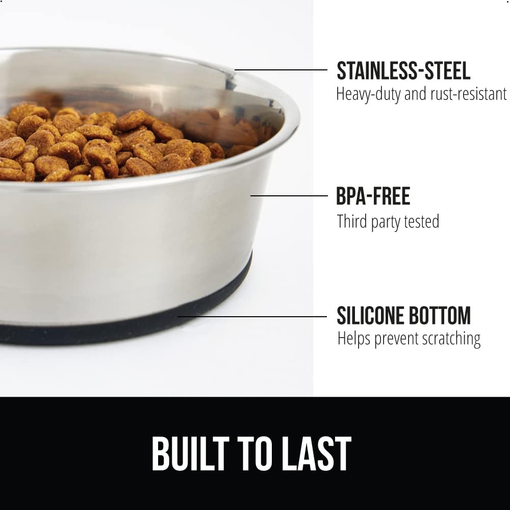 GORILLA GRIP Set of 2 Dog Bowls, Holds 6 Cups (48 fl oz), Heavy Duty Metal Food and Water Bowl for