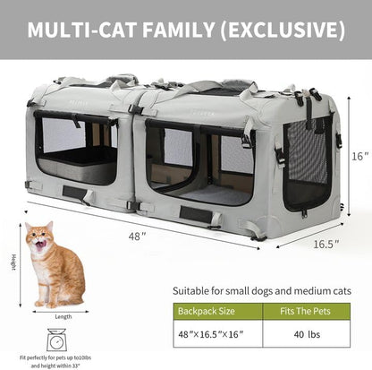 Extra Large Cat Carrier Soft Sided, Portable Small Dog Carrier for 2 Cats, 24"x16.5"x16" Car Travel