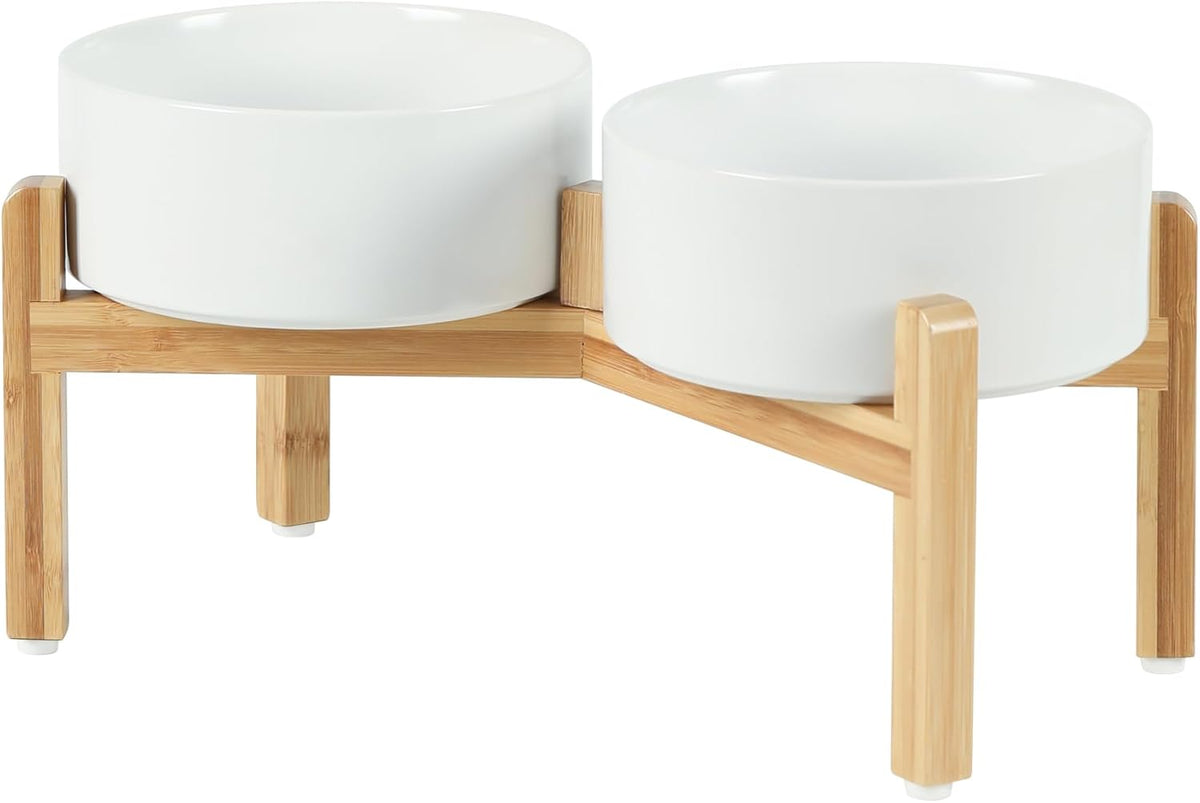 Ceramic Raised Double Bowls Set with Stand, Food & Water Bowls for Medium Breed Dogs, Weighted Dog