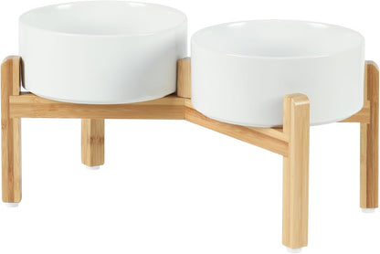 Ceramic Raised Double Bowls Set with Stand, Food & Water Bowls for Medium Breed Dogs, Weighted Dog