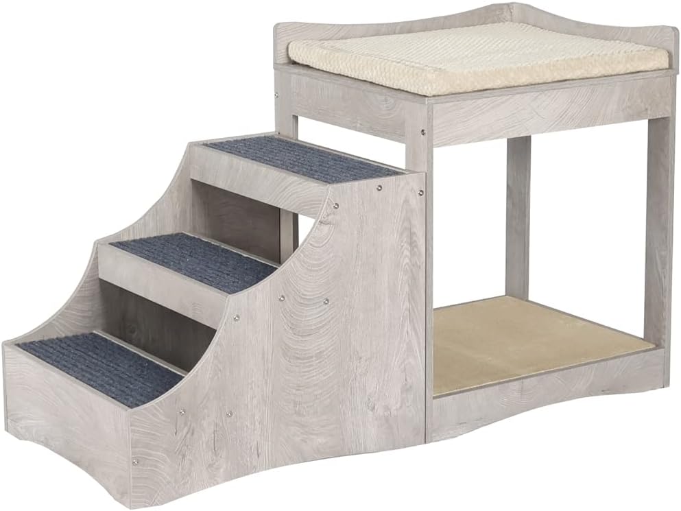 unipaws Pet Bunk Bed with Removable Step for Dogs and Cats, Multi-Level Bed Window Perch Seat