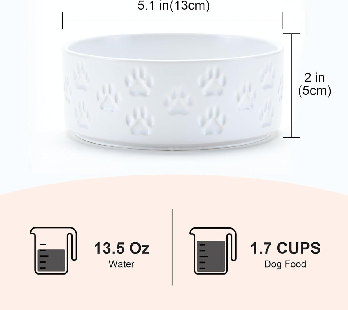 SPUNKYJUNKY Ceramic Dog and Cat Bowls 2 Pack, 5.1'' Dog and Cat Food Water Double Feeding Bowls