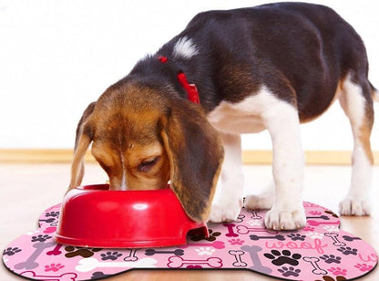 Dog Food Mats for Floors Waterproof, Pet Feeding Absorbent Water Bowl Mat Cat Placemats Pink Bone