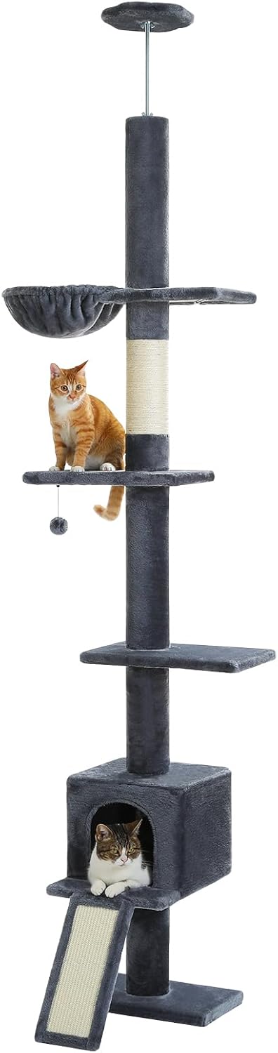 PEQULTI Floor to Ceiling Cat Tree, Tall Cat Tower, Adjustable Height (83''-108'') 5 Levels Climbing