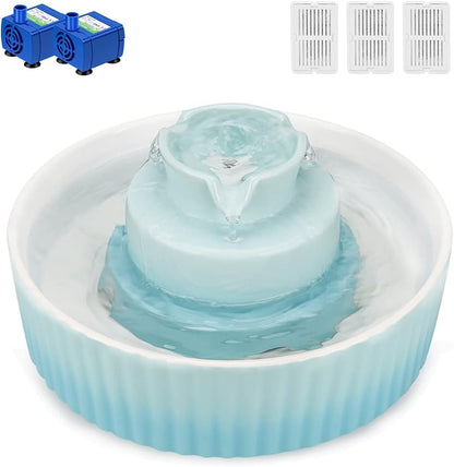 Ceramic Cat Water Fountain, 2.1L/71oz Cupcake Pet Fountain for Dog and Cat Indoor, 2 Ultra Quiet