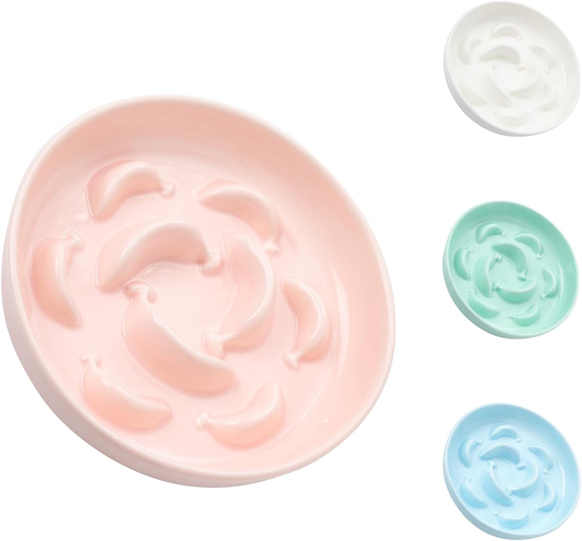 Ceramic Cat Slow Feeder Bowl - Pastel Series Cat Plate for Dry and Wet Food - Cute Maze Feeder Dish