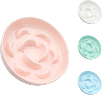Ceramic Cat Slow Feeder Bowl - Pastel Series Cat Plate for Dry and Wet Food - Cute Maze Feeder Dish