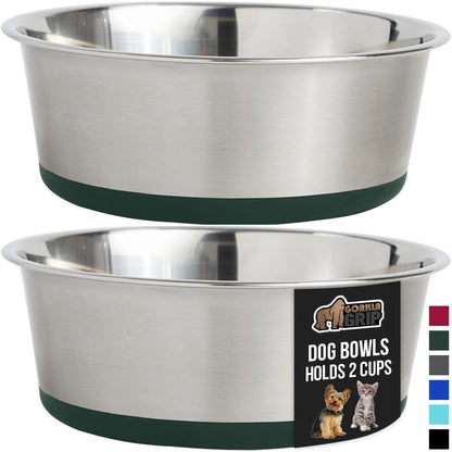 GORILLA GRIP Set of 2 Dog Bowls, Heavy Duty Metal Food and Water Bowl for Feeding Dogs and Cats