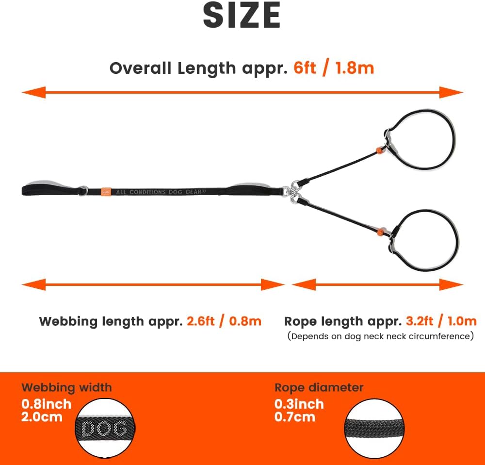 Howgo Double Slip Leash Slip Lead with Two Handles| Dual Dog Slip Lead for 2 Dogs,360° Swivel No