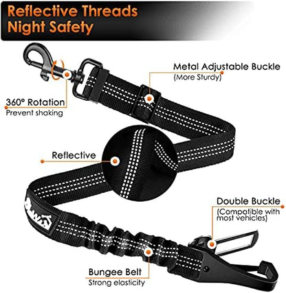 SlowTon Dog Seat Belt, Adjustable Dog Safety Belt Leash, 2 in 1 Latch Bar Attachment Dog Car