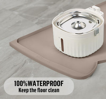 OHMO Dog Food Mat(Beige, 24 * 15'') w/Residue Collection Pocket Silicone Pet Feeding Mat for Floor