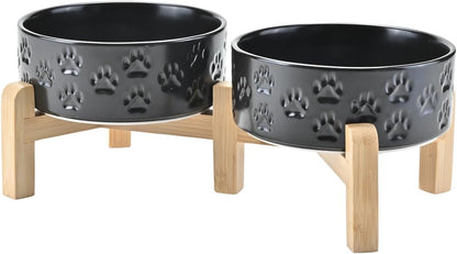 SPUNKYJUNKY Elevated Dog Bowls Ceramic, 5.1'' Dogs and Cat Food Water Bowls Raised with Non-Slip