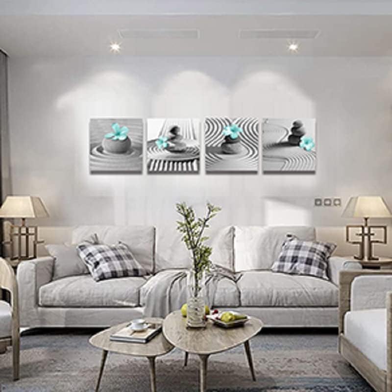 Yxbhhym Gray Wall Art Zen Wall Art Teal Floral Paintings Black and White Decor Zen Stone Sand