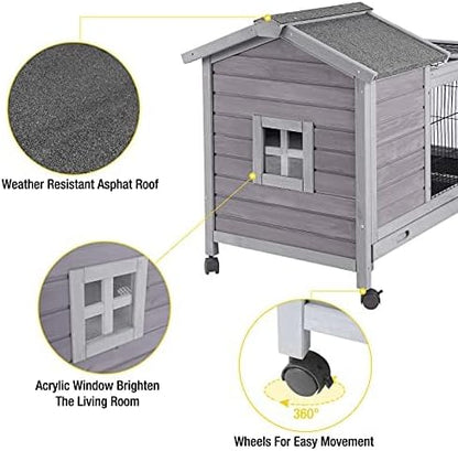 Aivituvin Wooden Rabbit Hutch with Removable Wire Floor Grid, Bunny Cage with Deeper Leakproof Tray