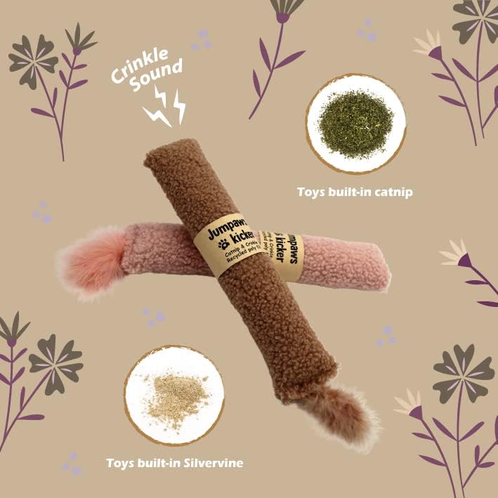 2 Pack Natural Interactive Catnip & Silvervine Cat Kicker with Tail, Bite Resistant Chew Toy