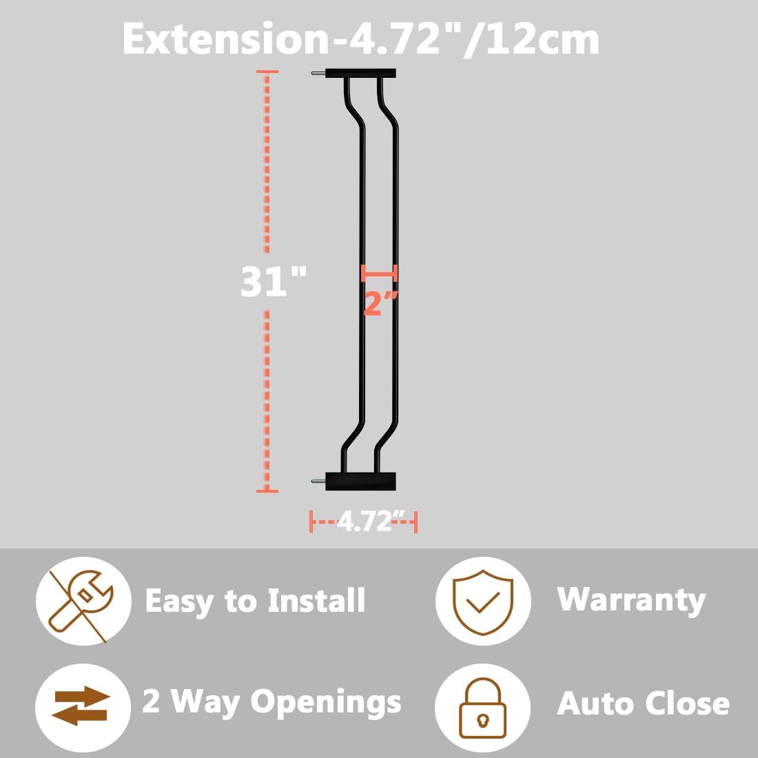 Fairy Baby Safety Gate 4.72 inch Extension for Walk Through Baby Gate Auto Close Child Safety Gates