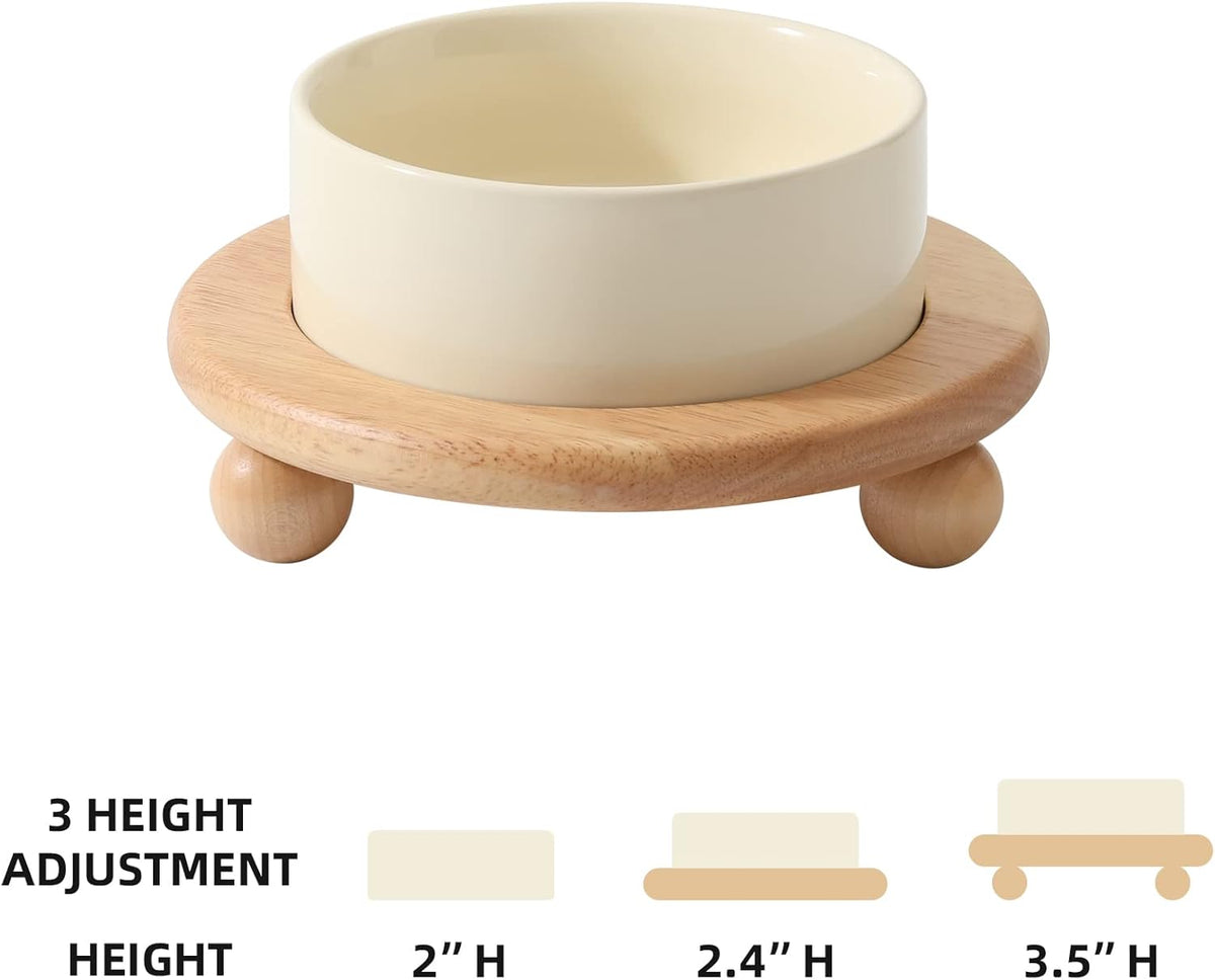 Ceramic Elevated Cat Food and Water Bowl, Kitty Bowl, Raised Cat Dish, Pet Feeder (5.1 in,1 x Beige