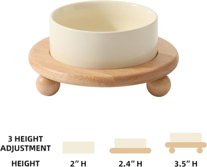 Ceramic Elevated Cat Food and Water Bowl, Kitty Bowl, Raised Cat Dish, Pet Feeder (5.1 in,1 x Beige