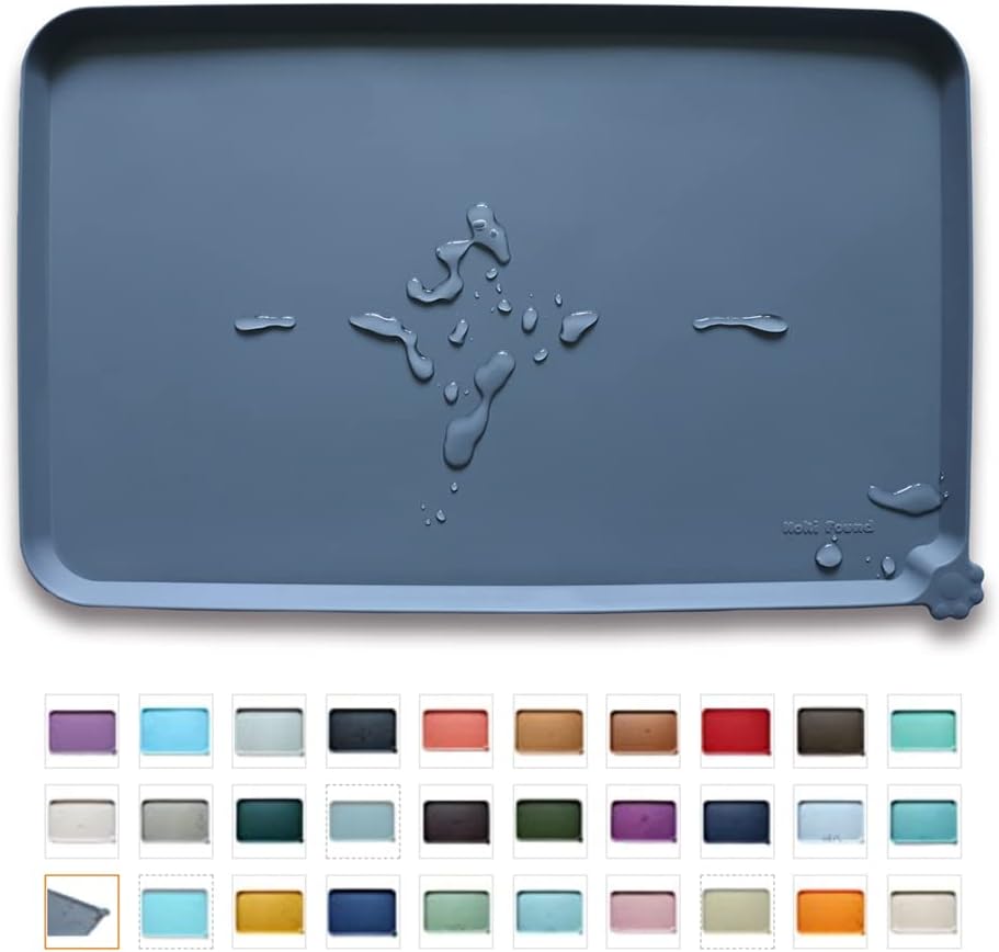 Hoki Found -Waterproof Pet Feeding Mats with High Lips - Multiple Size and Colors for Dogs, Cats &