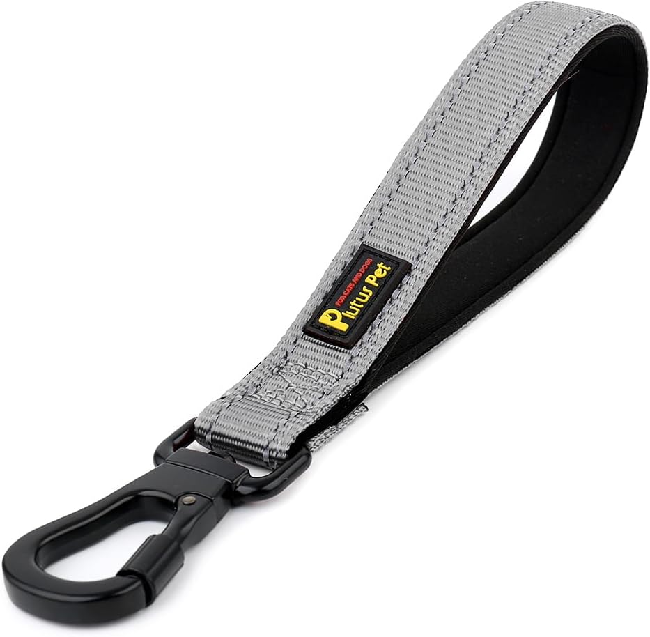PLUTUS PET Short Dog Leash, Reflective Nylon Padded Handle, Strong Traffic Leash with Carabiner
