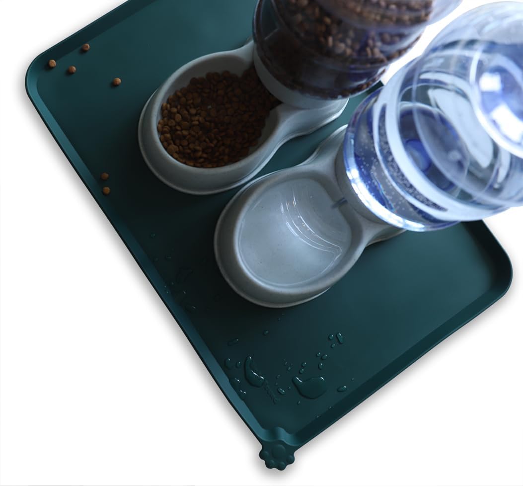 Hoki Found Large Silicone Pet Food Mats - Non Slip Dog Cat Bowl Placemats - Waterproof Dog Cat Food