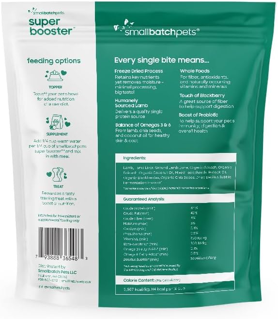 smallbatch Freeze Dried Dog Treats, Superfood Food Topper Lamb Bites for Dogs & Cats, Probiotics