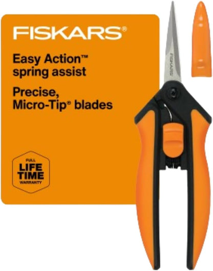Fiskars Micro-Tip Pruning Snips - 6" Garden Shears with Sheath and Comfort Grip - Sharp Steel