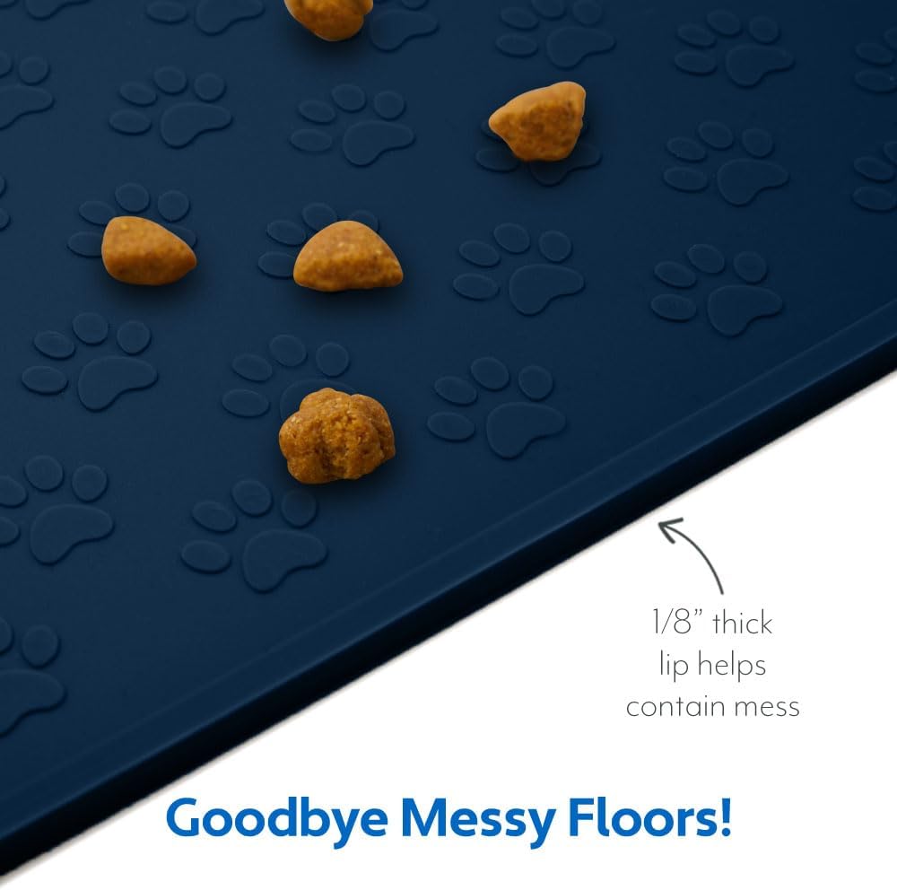 MIGHTY MONKEY 100% Waterproof Dog Food Mat, Raised Edges Silicone Pet Feeding Placemat for Cat