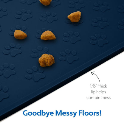 MIGHTY MONKEY 100% Waterproof Dog Food Mat, Raised Edges Silicone Pet Feeding Placemat for Cat