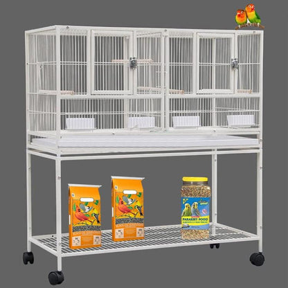 Single Stackable Center Divided Breeder Breeding Bird Flight Double Rolling Cage for Aviaries