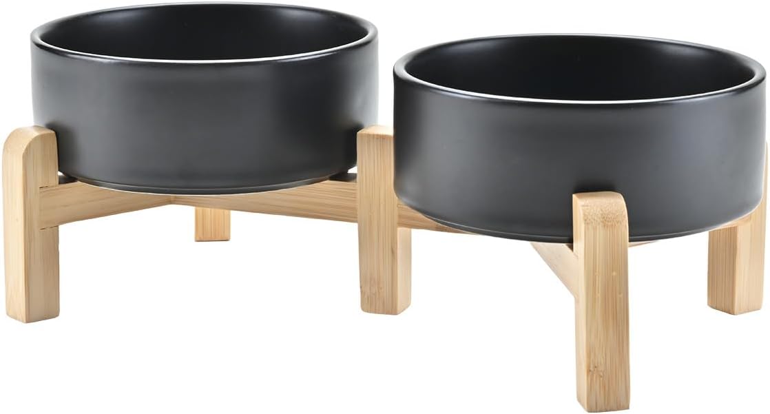 SPUNKYJUNKY Elevated Dog Bowls Ceramic, 5.1'' Dogs and Cat Food Water Bowls Raised with Non-Slip