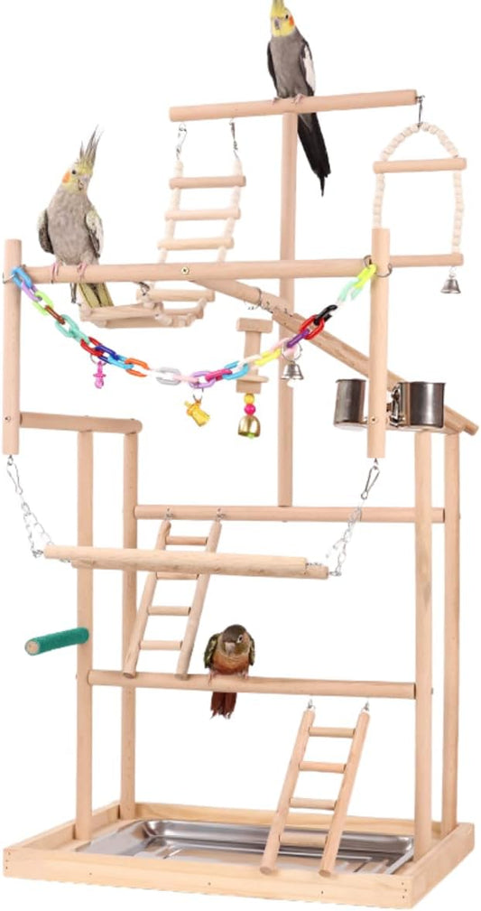 Pet Parrot Playstand Parrots Bird Playground Bird Play Stand Wood Perch Gym Playpen Ladder with