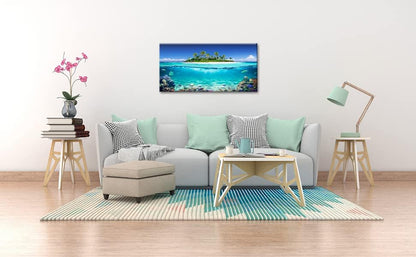 Tropical Island Coral Reef Landscape Canvas Wall Art for Living Room,Unique View Split Waterline
