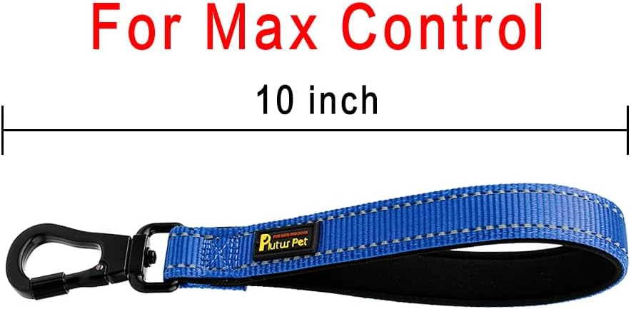 PLUTUS PET Short Dog Leash, Reflective Nylon Padded Handle, Strong Traffic Leash with Carabiner
