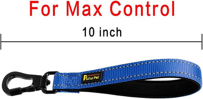 PLUTUS PET Short Dog Leash, Reflective Nylon Padded Handle, Strong Traffic Leash with Carabiner