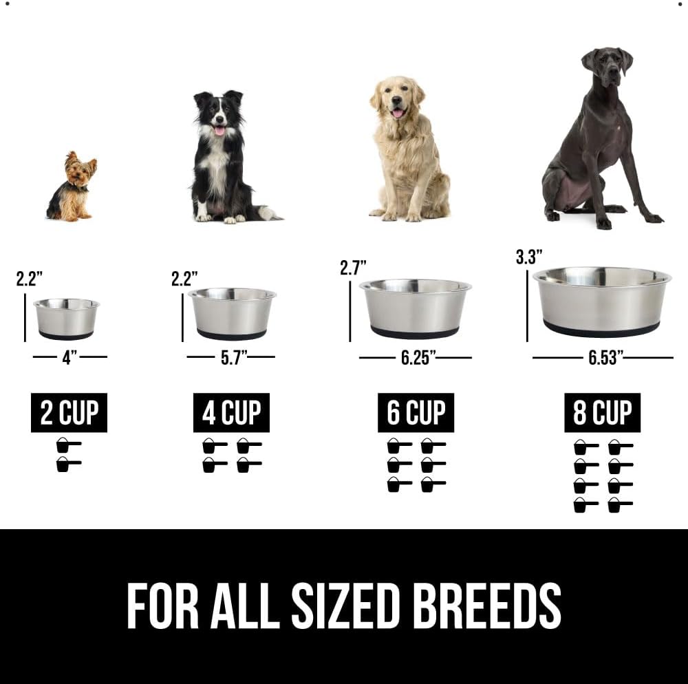 GORILLA GRIP Set of 2 Dog Bowls, Holds 6 Cups (48 fl oz), Heavy Duty Metal Food and Water Bowl for
