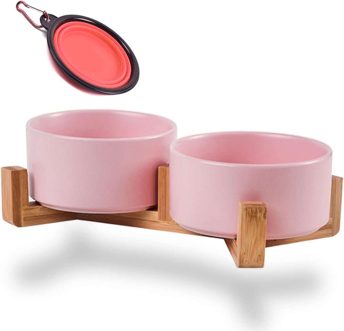 Petygooing Ceramic Cat Dog Bowl Set with Stand,Pink Pet Food and Water Dish,Small Dog Bowls Anti