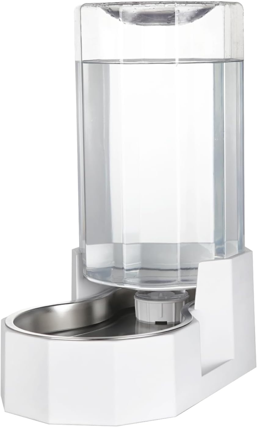 Sfozstra Large Dog Water Dispenser: 8L Automatic White Water Feeder with Stainless Steel Bowl