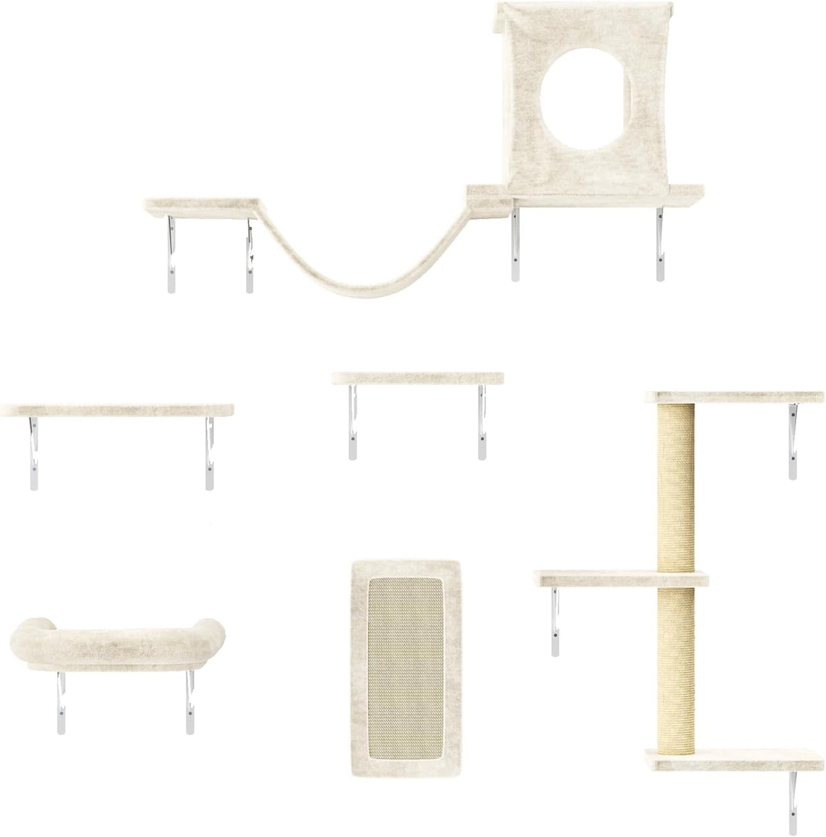 NUNU LAB Cat Wall Shelves, 6 Pcs Luxury Wall-Mounted Cat Climber Set, Indoor Cat Furniture with 1